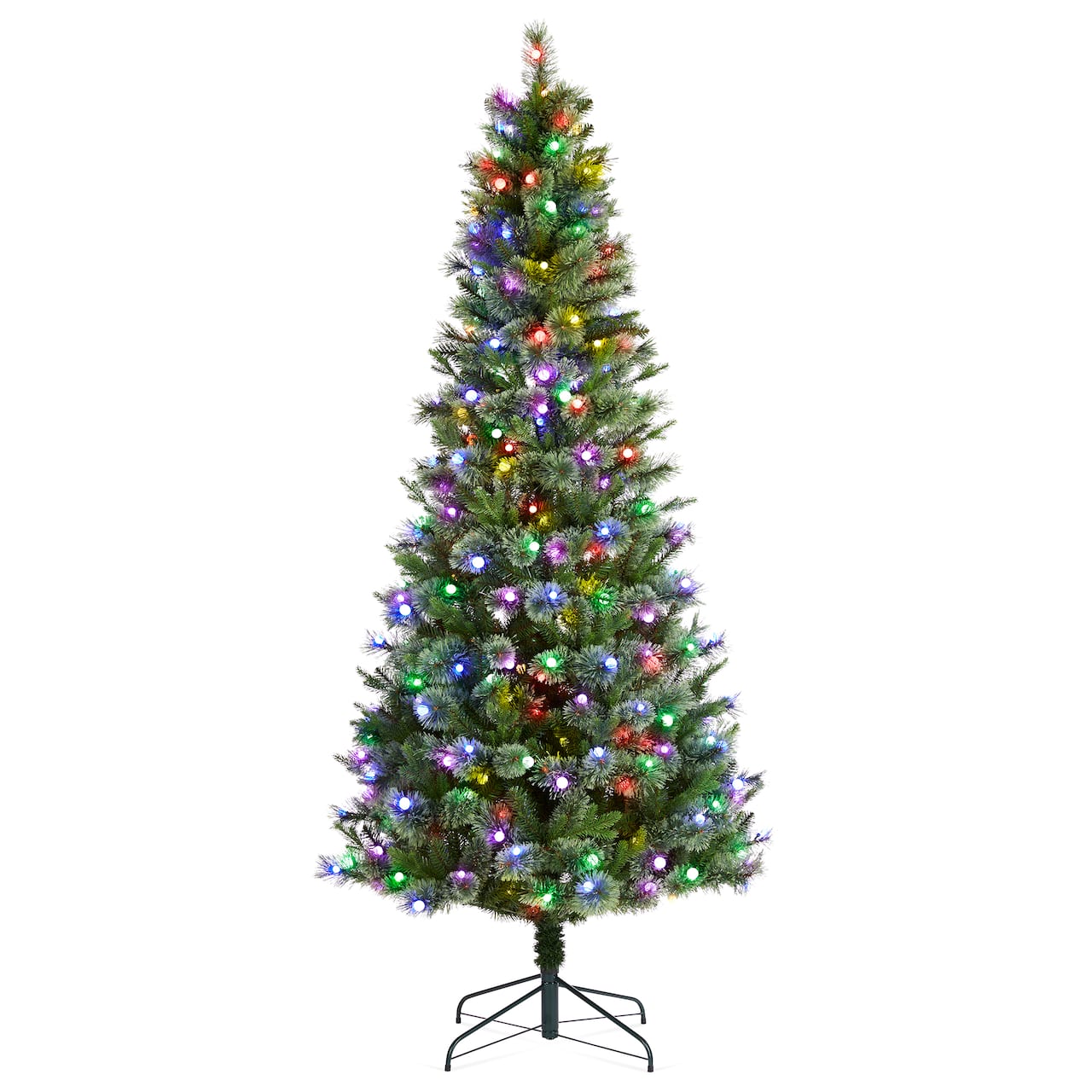 Glitzhome® 7.5ft Pre-Lit Green Cashmere Slim Pine Artificial Christmas Tree, Multicolor LED Lights
